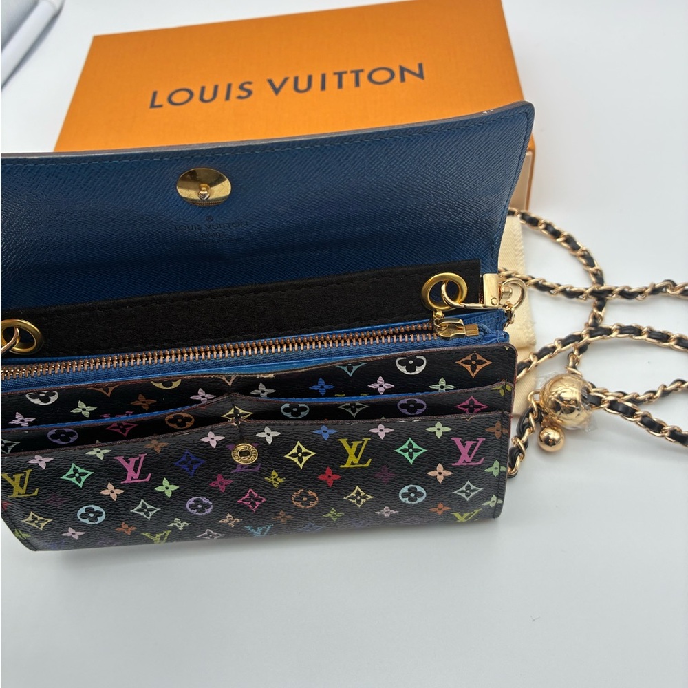LOUIS VUITTON BLACK MURAKAMI NOIR MULTI COLOR SARAH WALLET LIMITED EDITION - Picture 4 of 14